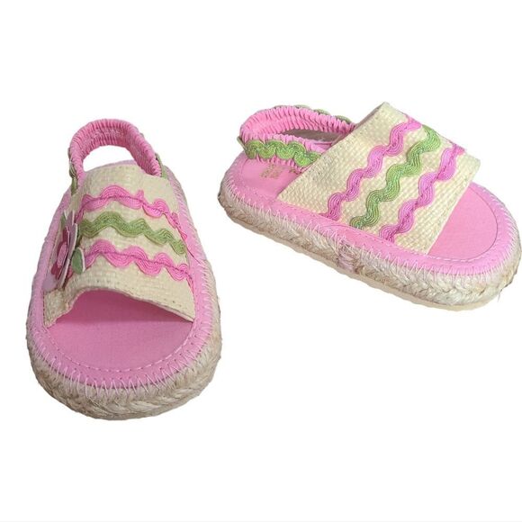 Baby Sandals Jute Floral Rick-Rack Fabric sz NB - 2 - Picture 3 of 13